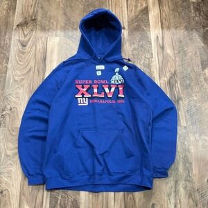 Vintage Y2K Brand New Reebok Super Bowl XLVI Hoodie Blue Giants Indianapolis NWT